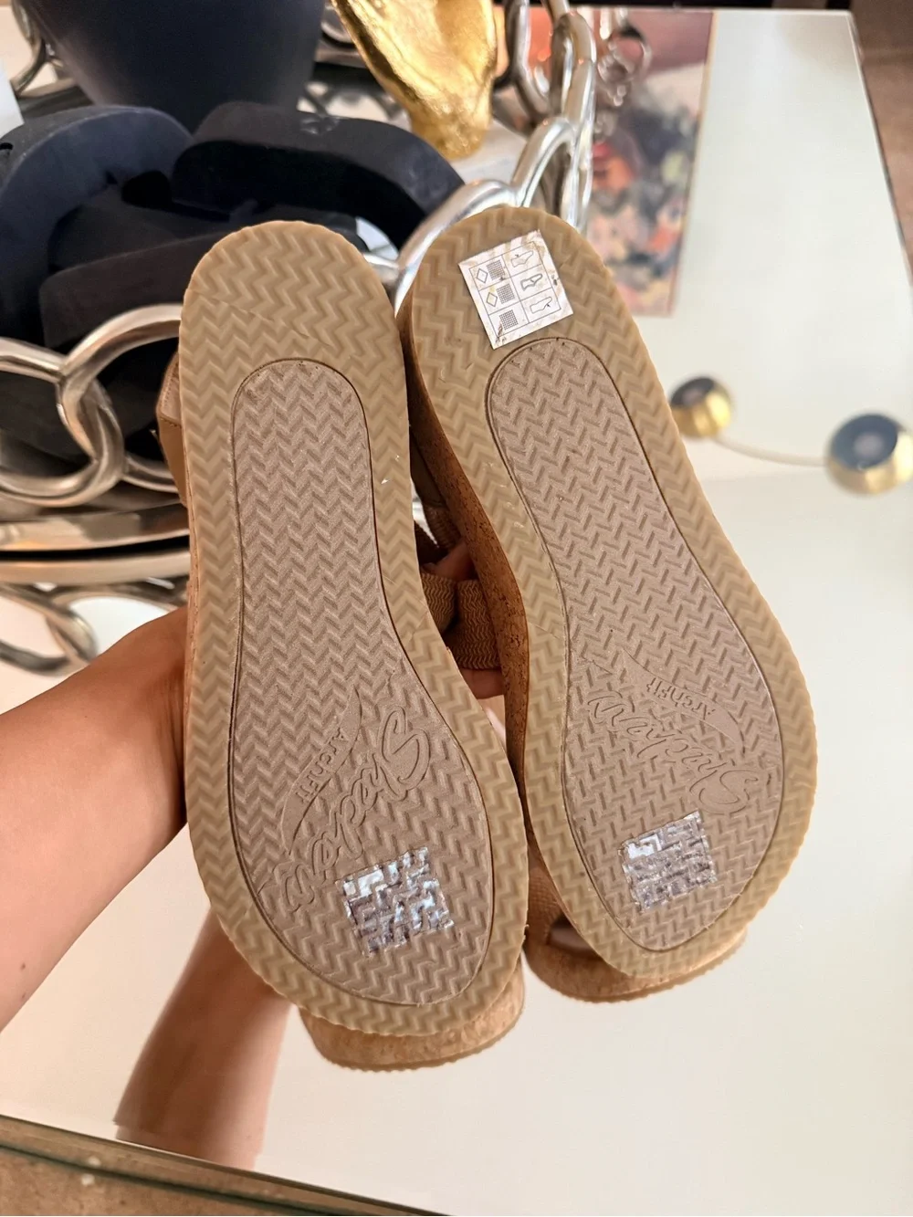 Skechers Wedge Platform Sandals in Tan